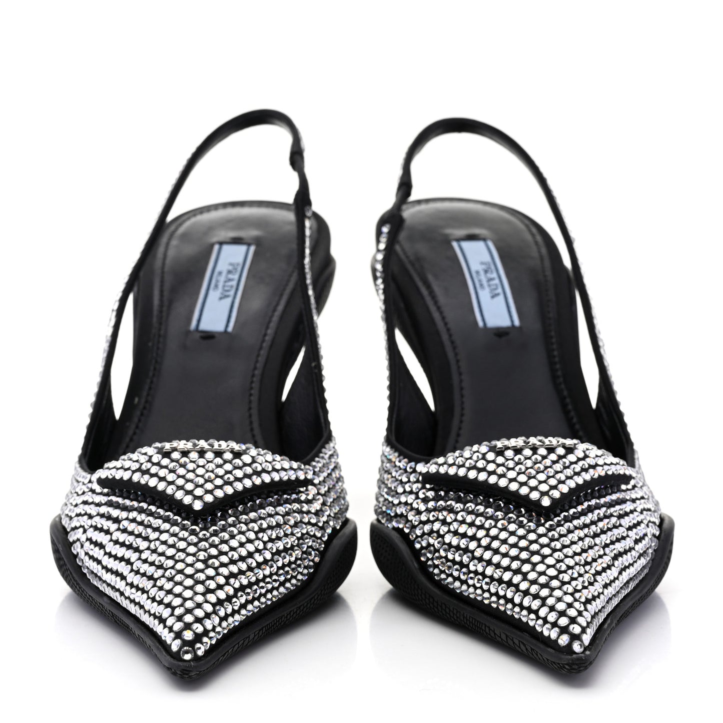 Satin Crystal Logo 90mm Slingback Pumps 36.5 Cristal