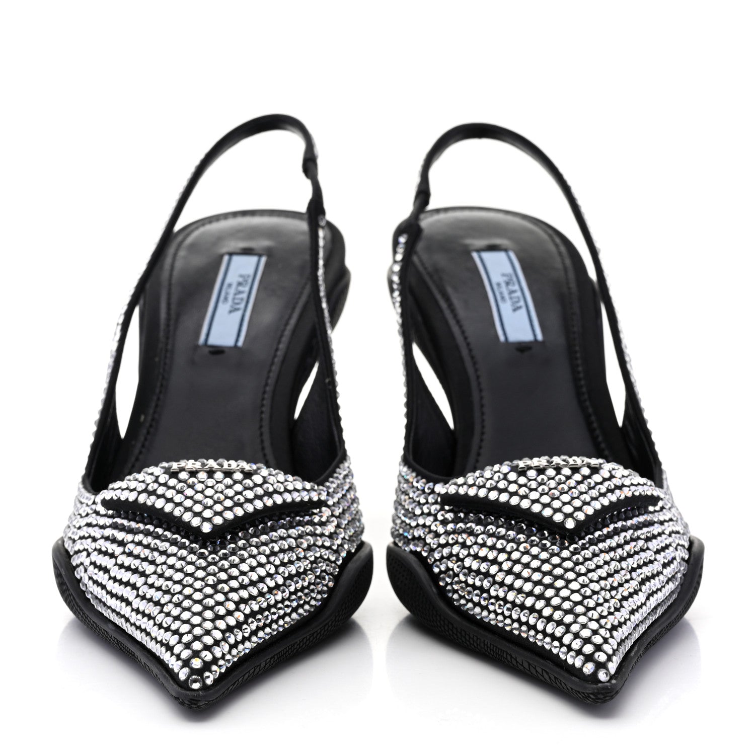 Prada Satin Crystal Logo 90mm Slingback Pumps 36.5 Cristal 2 of 9