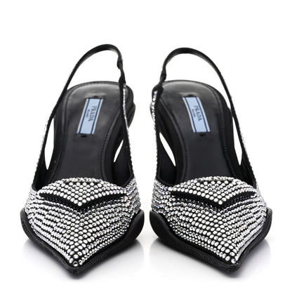 Prada Satin Crystal Logo 90mm Slingback Pumps 36.5 Cristal 2 of 9
