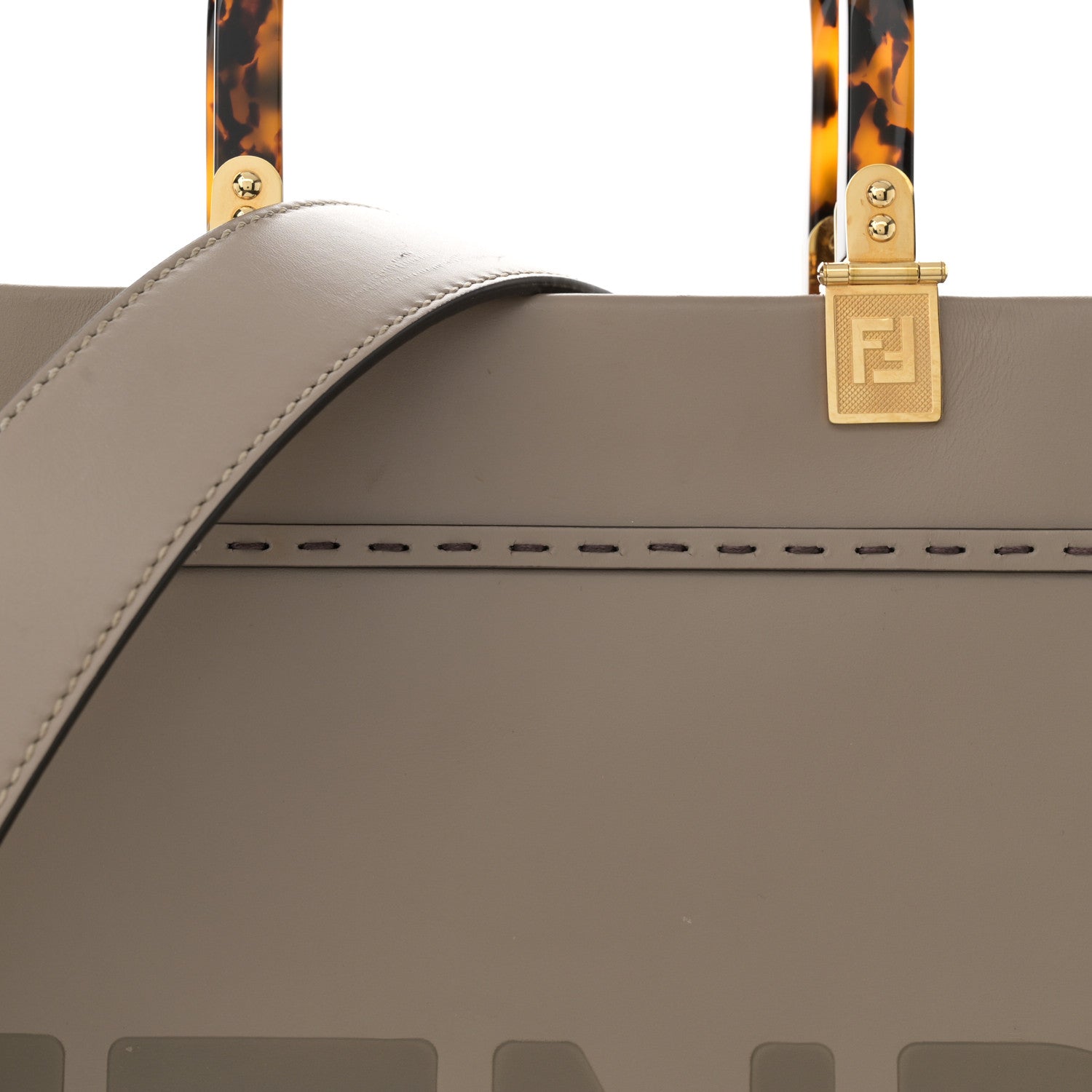 Fendi Vitello King Plexiglass Logo Embossed Medium Fendi Sunshine Shopper Tote Tortora 8 of 13