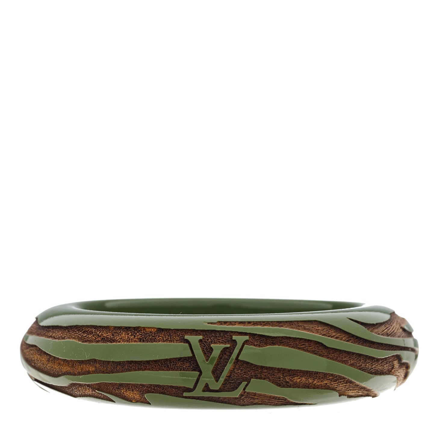 Lacquer Wood Leomonogram Bangle Bracelet Green