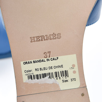 Hermes Calfskin Oran Sandals 37 Bleu De Chine 6 of 11