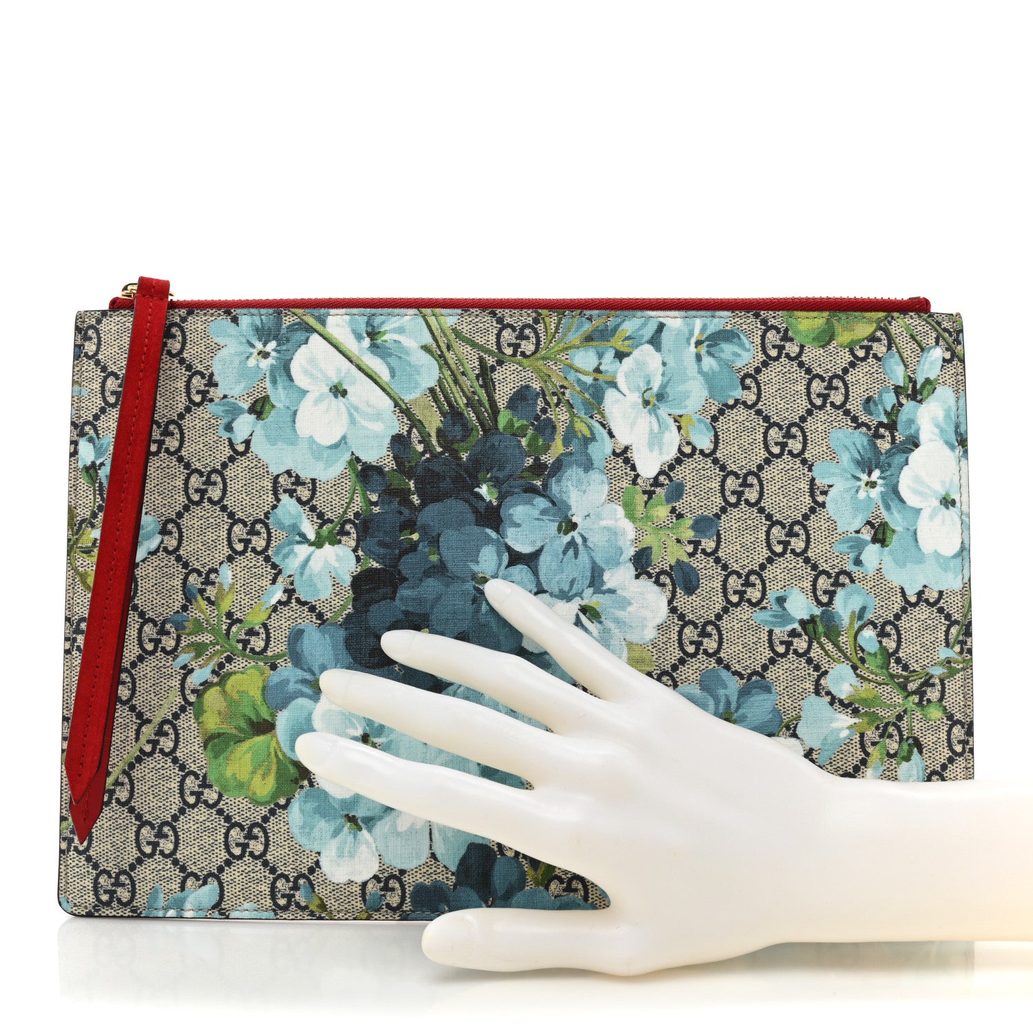Gucci GG Supreme Monogram Blooms Suede Large Zip Pouch Blue 2 of 9