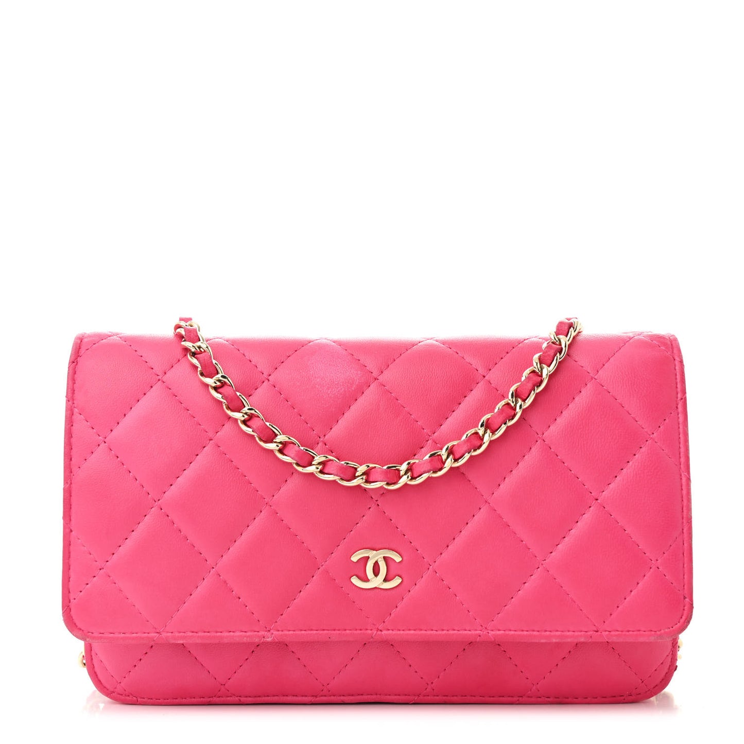 Lambskin Quilted Wallet On Chain WOC Fuchsia