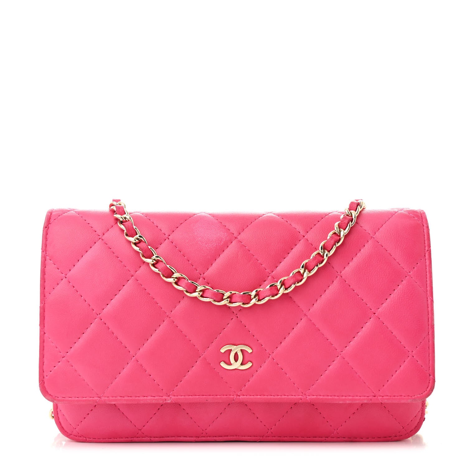 Chanel Lambskin Quilted Wallet On Chain WOC Fuchsia 1 of 17