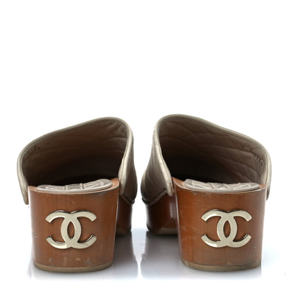 Chanel Lambskin Quilted CC Clogs 38 Beige 6 of 15