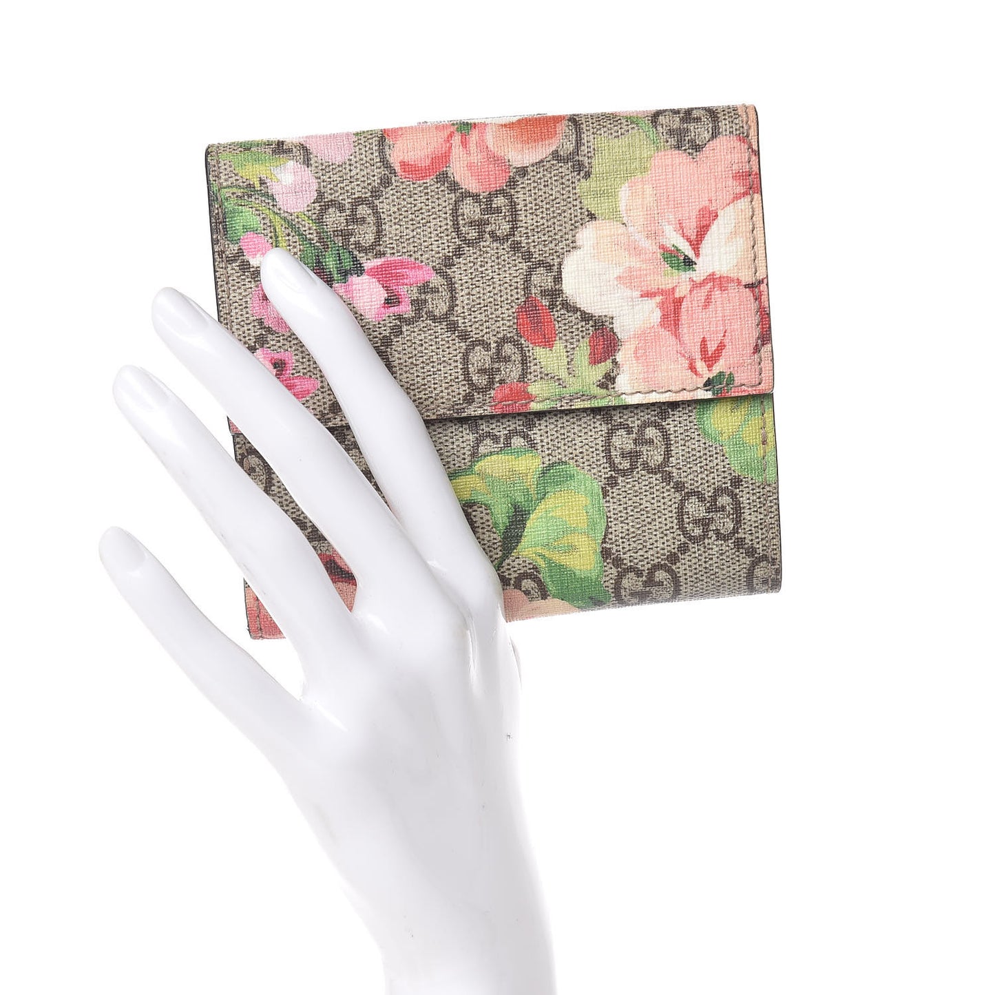 GG Supreme Monogram Blooms French Flap Wallet Beige Multicolor Dry Rose