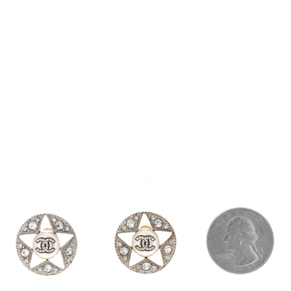 Chanel Pearl Crystal Star CC Round Earrings Silver Pearly White 2 of 4
