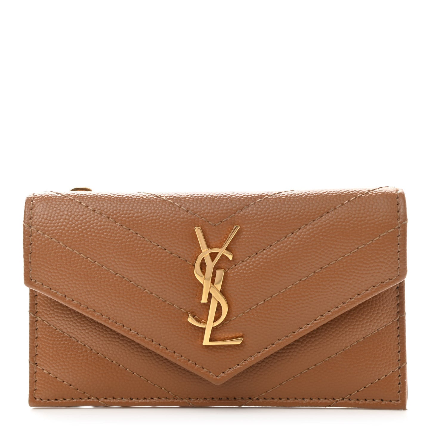 Grain De Poudre Matelasse Chevron Monogram Compact Wallet Natural Dark
