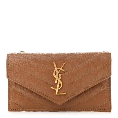 Saint Laurent Grain De Poudre Matelasse Chevron Monogram Compact Wallet Natural Dark 1 of 7
