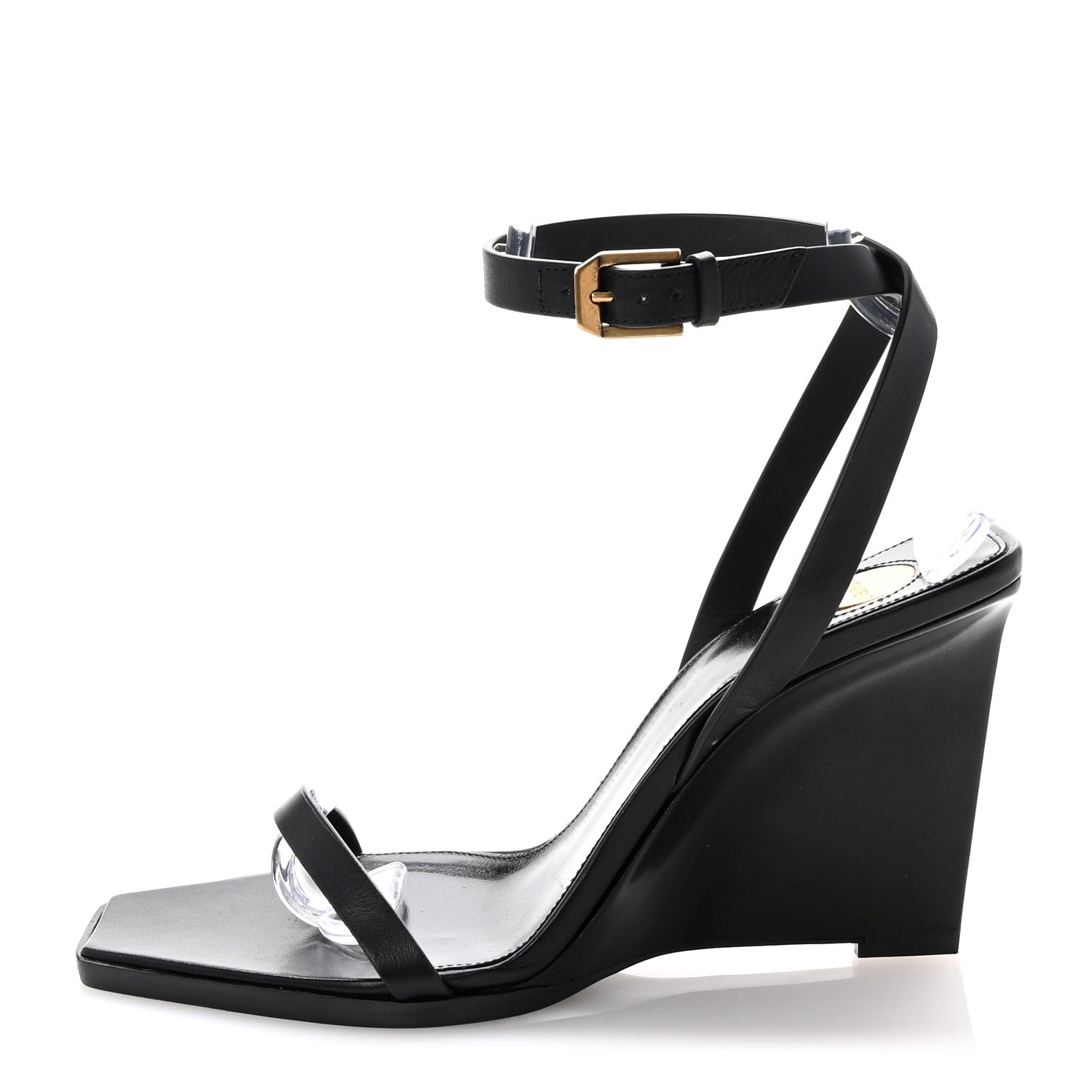 Saint Laurent Calfskin Maine Liscio May 90 Wedge Sandals 38 Black 1 of 9