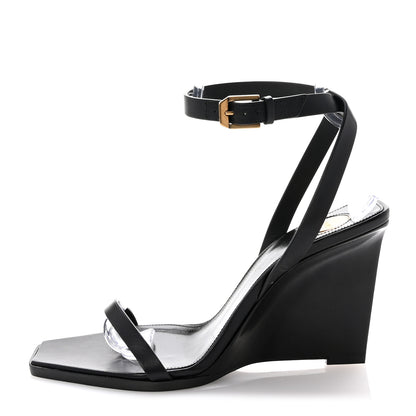 Saint Laurent Calfskin Maine Liscio May 90 Wedge Sandals 38 Black 1 of 9