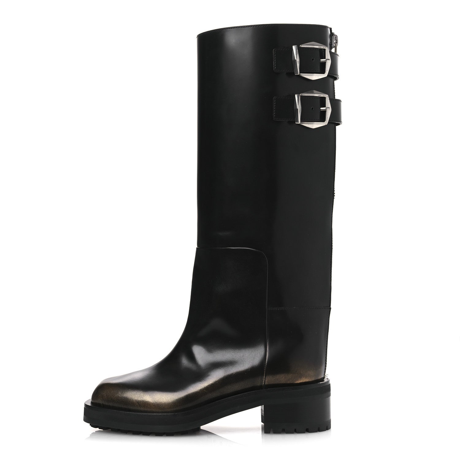 Jimmy Choo Burnished Brushed Calfskin Brooklyn 50 Boots 36.5 Black Gold 1 of 12