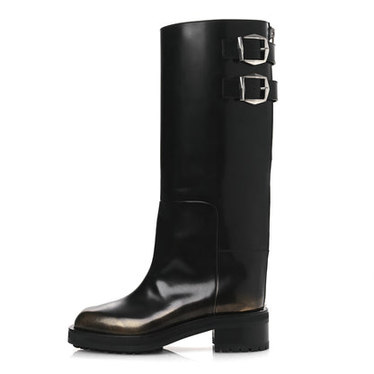 Jimmy Choo Burnished Brushed Calfskin Brooklyn 50 Boots 36.5 Black Gold 1 of 12