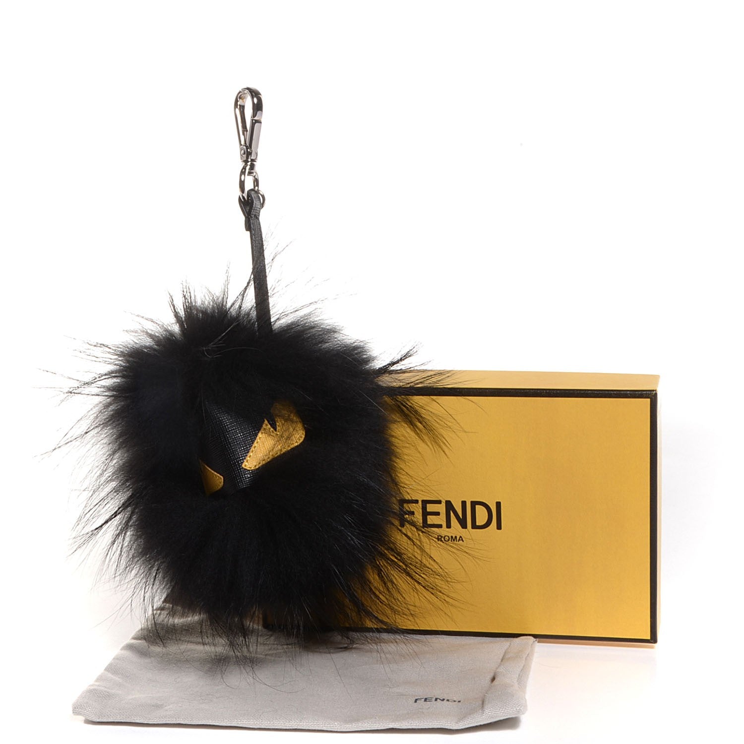 Fendi Vitello Elite Fox Fur Fusto Monster Bag Bug Charm Black Yellow 3 of 4