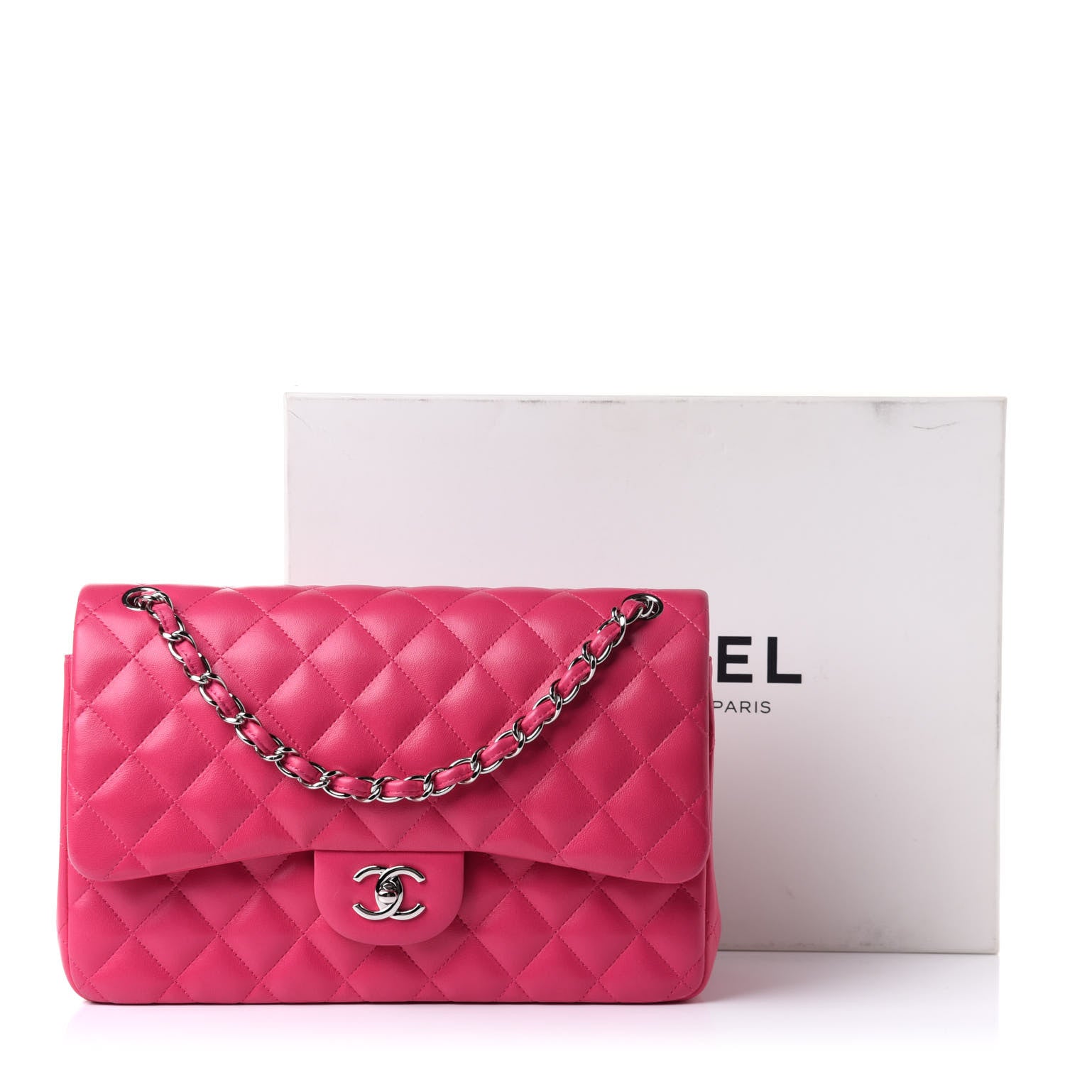 Chanel Lambskin Quilted Jumbo Double Flap Dark Pink 11 of 11