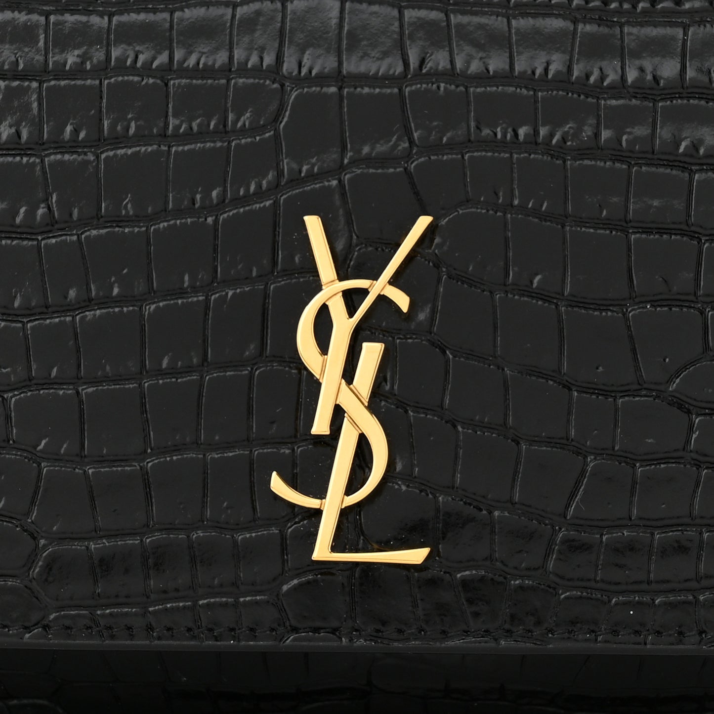 Crocodile Embossed Monogram Phone Holder Crossbody Black