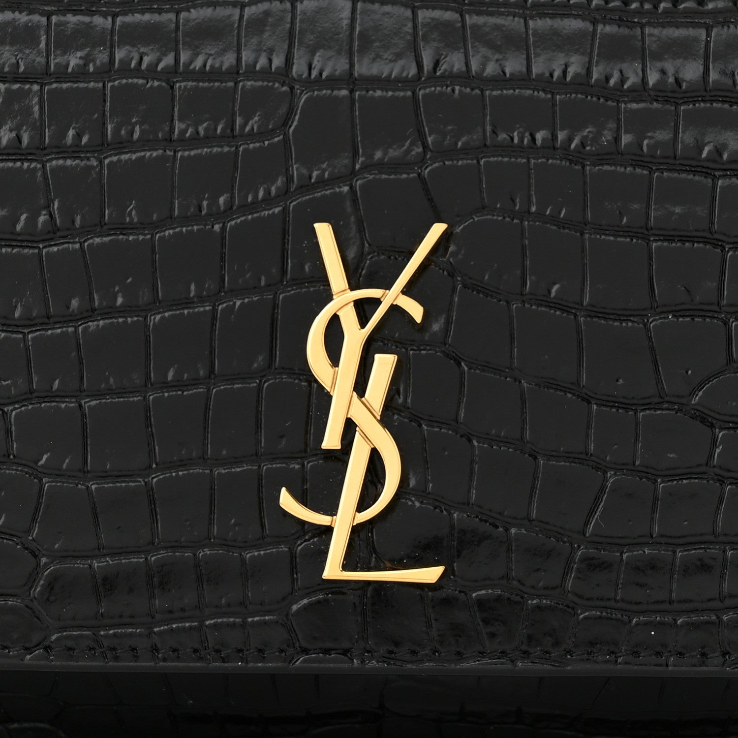 Saint Laurent Crocodile Embossed Monogram Phone Holder Crossbody Black 8 of 11