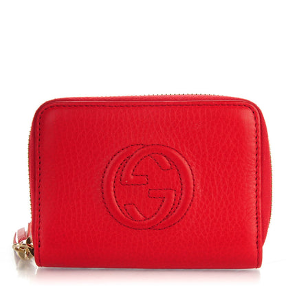 Gucci Pebbled Calfskin Soho Compact Disco Zip Around Wallet Tabasco Red 1 of 7