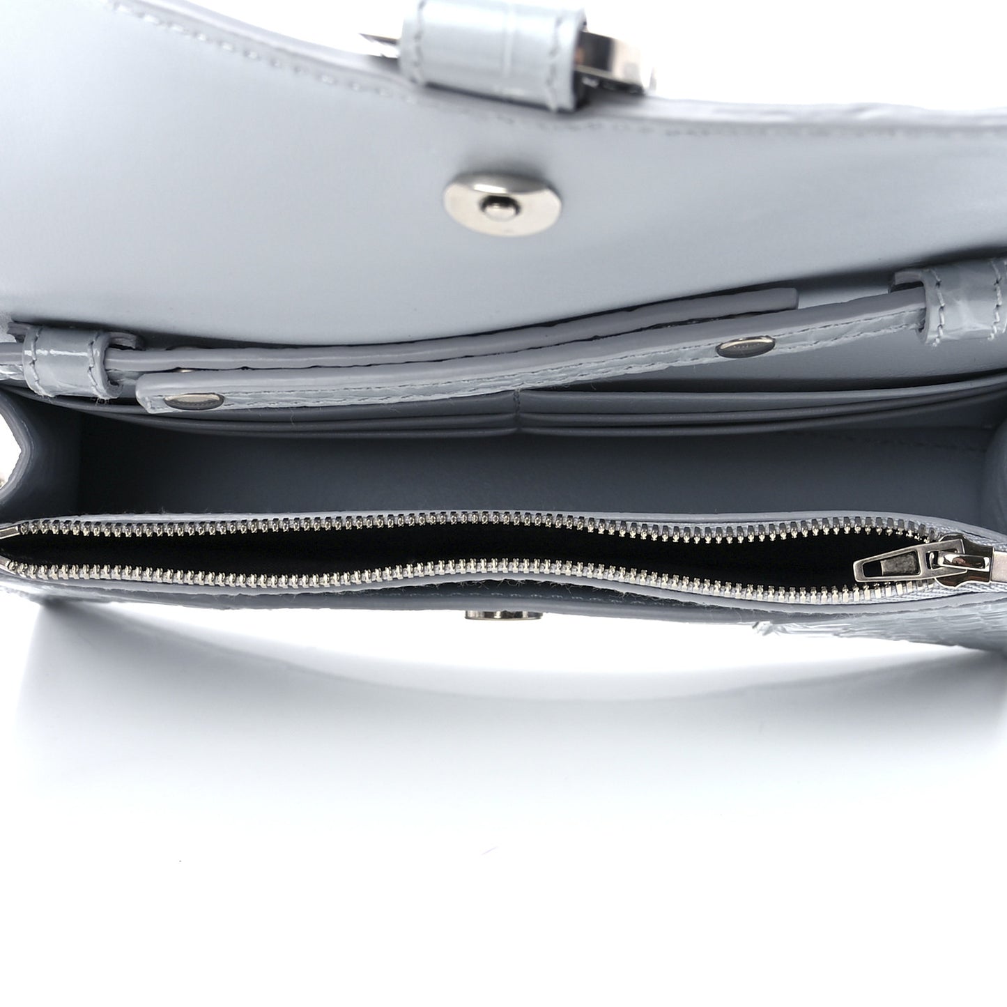 Shiny Calfskin Crocodile Embossed Hourglass Chain Bag Grey