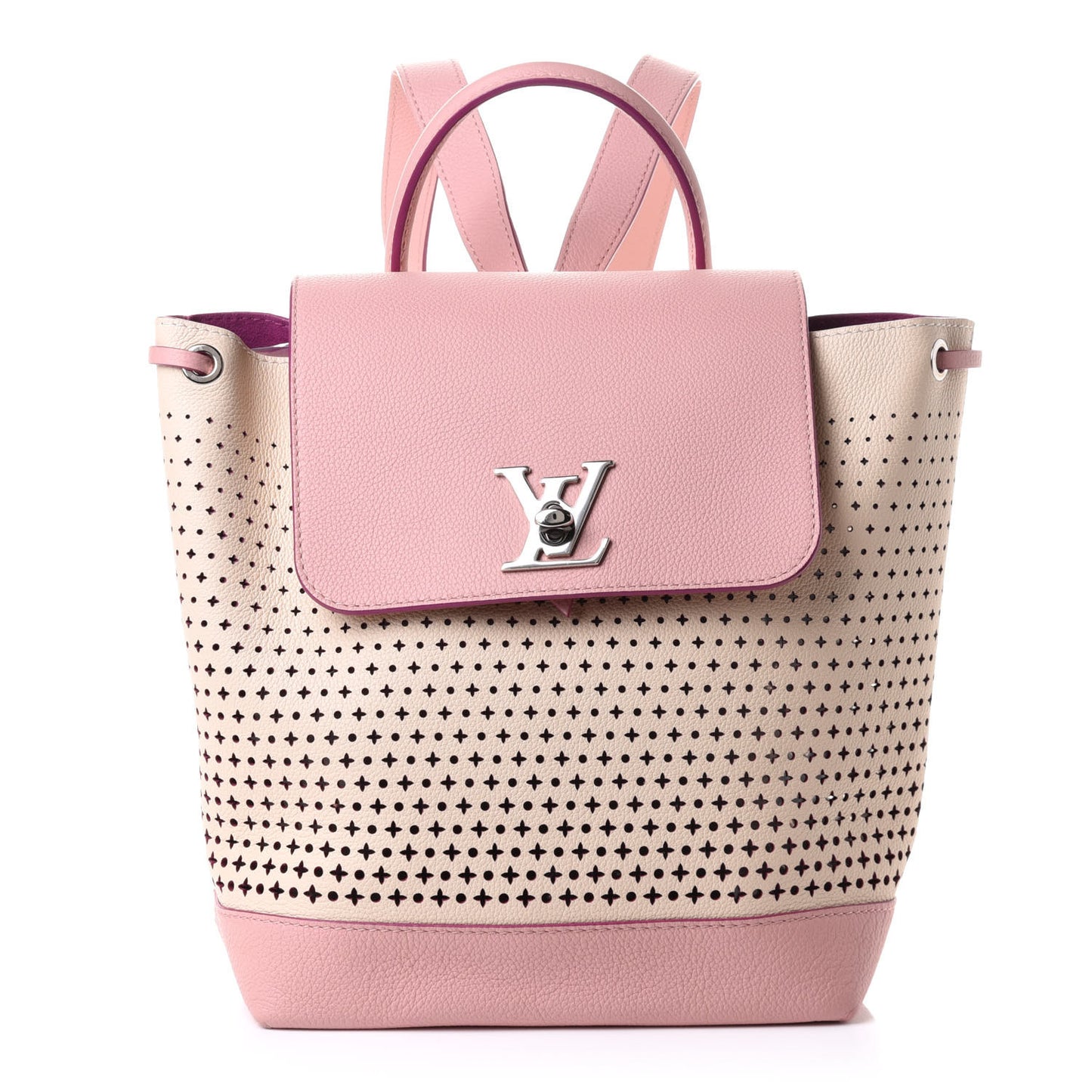 Perforated Calfskin Lockme Backpack Rose Poudre Creme