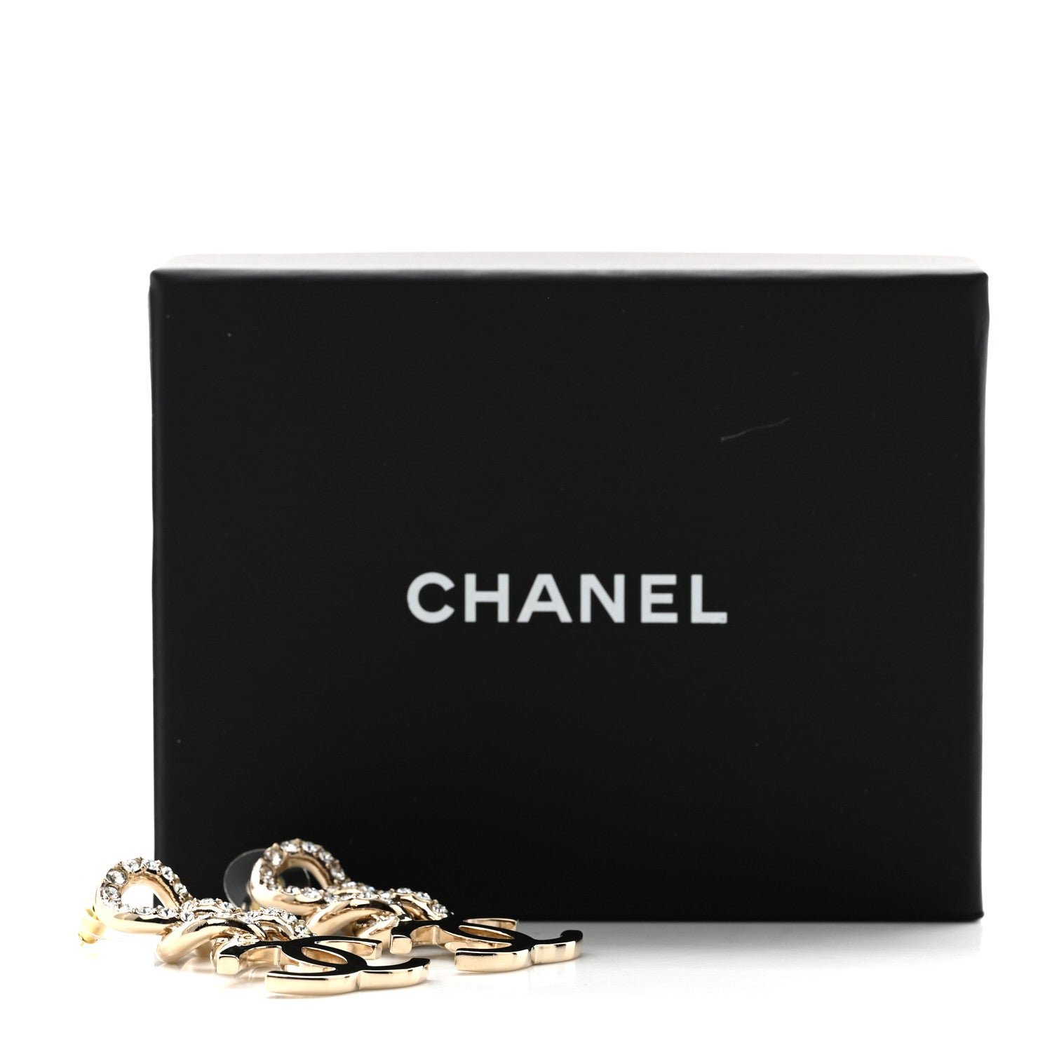 Chanel Metal Crystal CC Chain Drop Earrings Light Gold 5 of 5