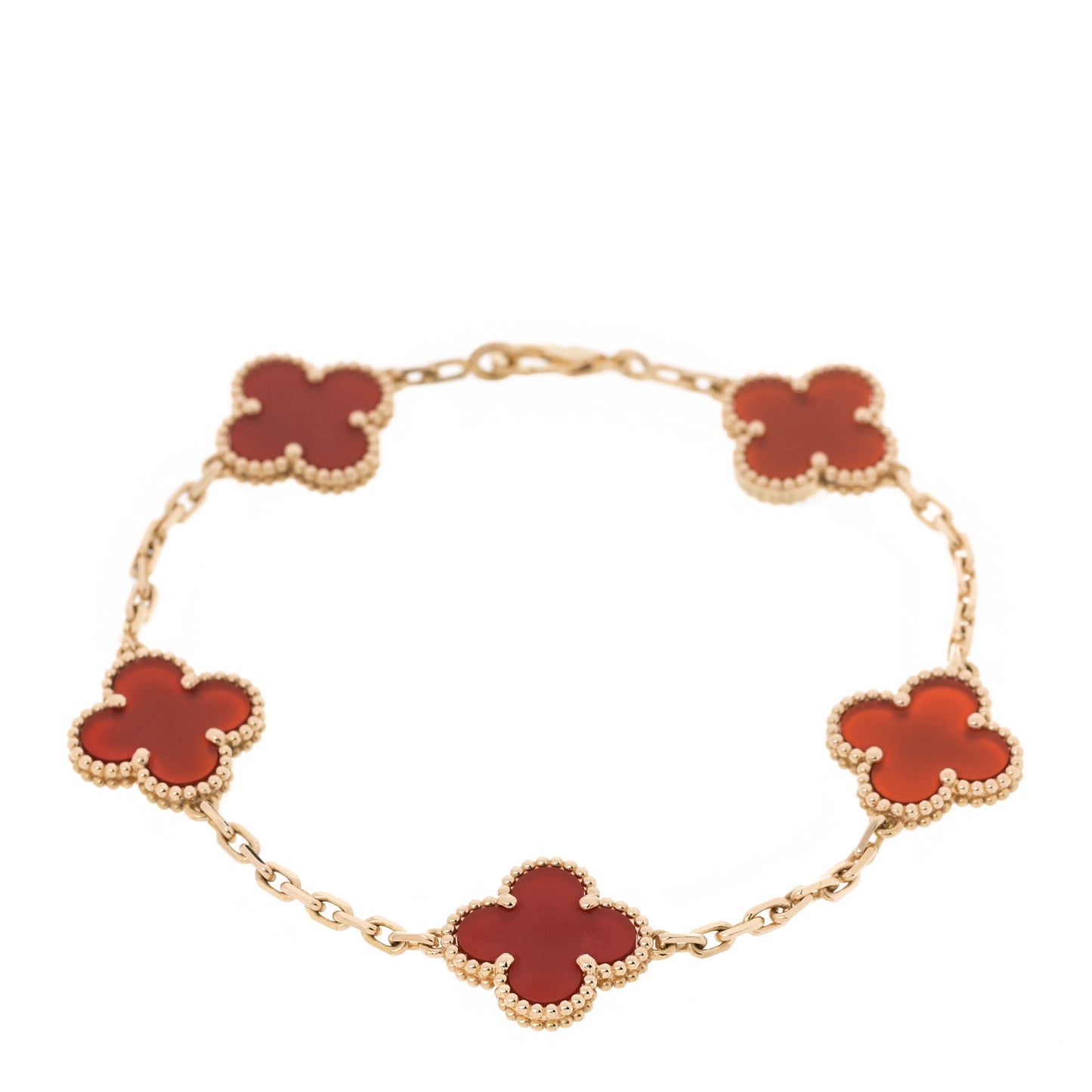 18K Yellow Gold Carnelian 5 Motifs Vintage Alhambra Bracelet