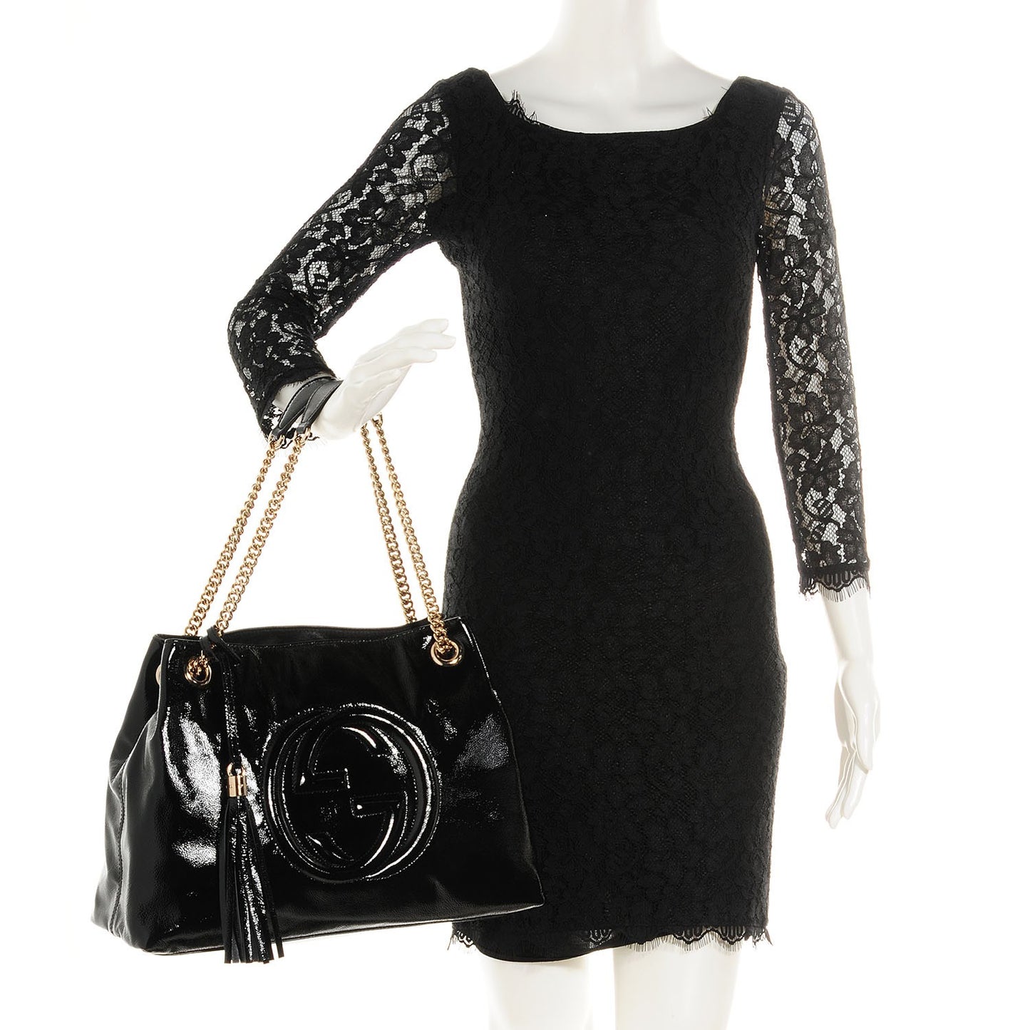Patent Medium Soho Chain Shoulder Bag Black