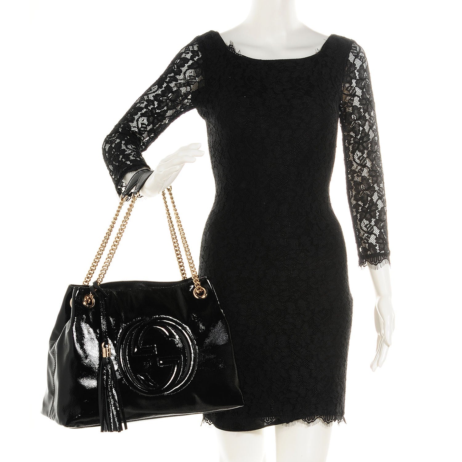 Gucci Patent Medium Soho Chain Shoulder Bag Black 2 of 7