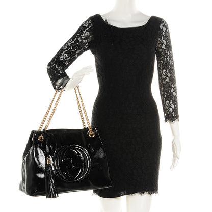 Gucci Patent Medium Soho Chain Shoulder Bag Black 2 of 7