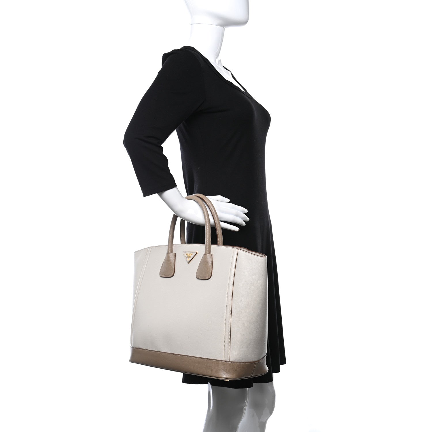 Prada Saffiano Lux Bi-Color Tote Talco Visone 2 of 8