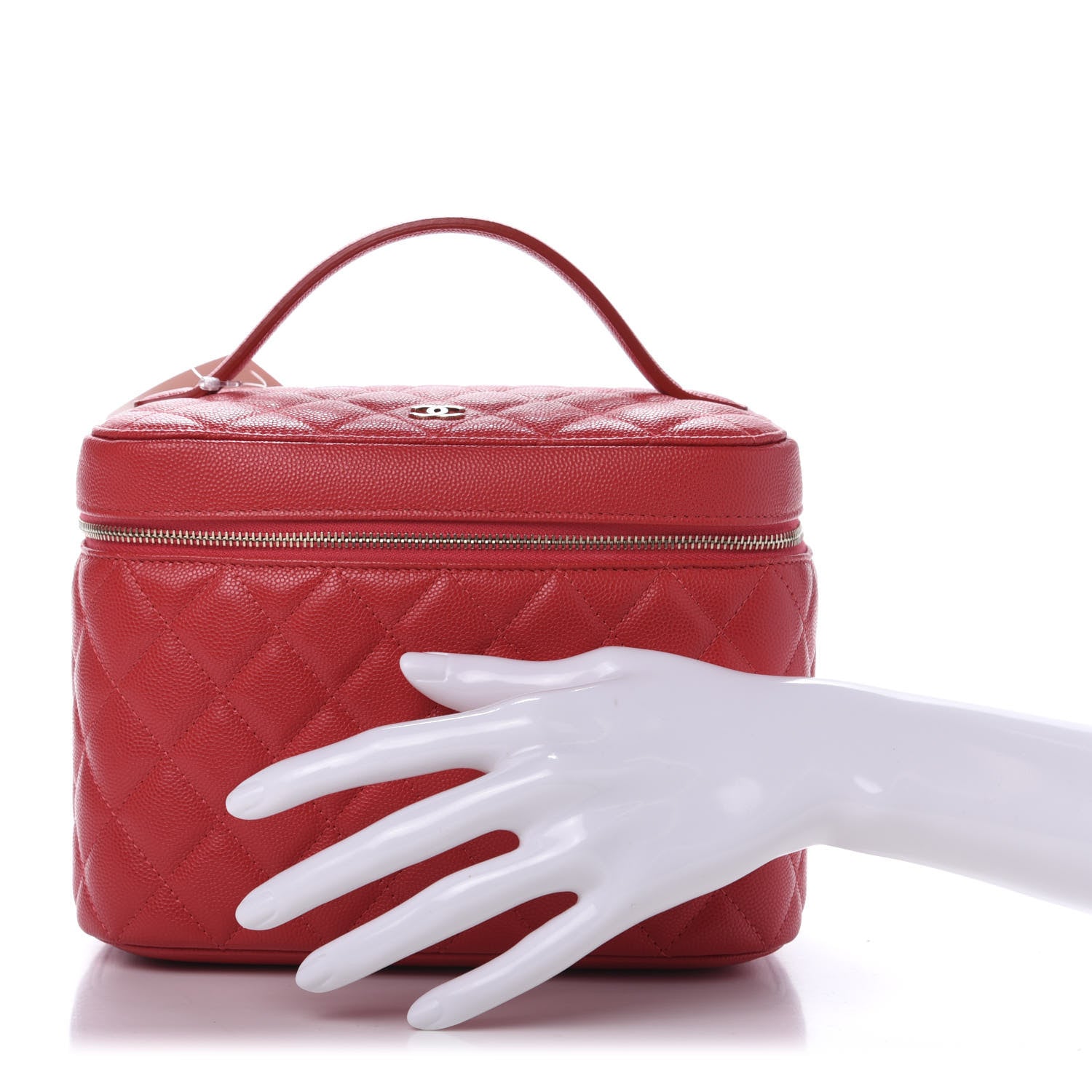 Chanel Grained Shiny Calfskin Quilted Large Vanity Pouch Red 2 of 11