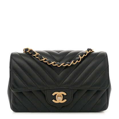 Chanel Lambskin Chevron Quilted Mini Rectangular Flap Black 1 of 12