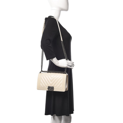 Chanel Calfskin Chevron Quilted Medium Boy Flap Ecru 2 of 10