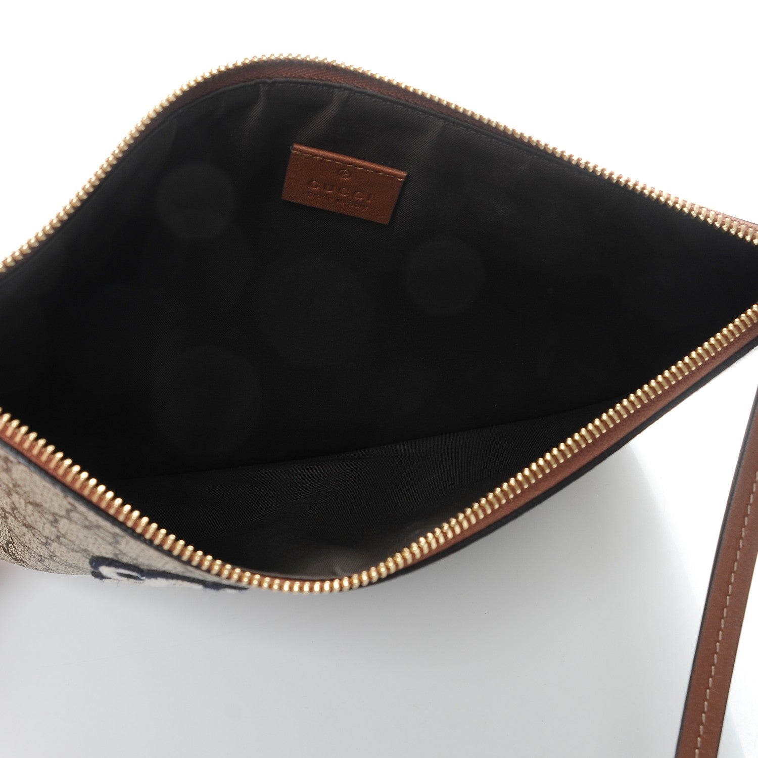 Gucci Calfskin GG Supreme Monogram Blind for Love Embroidered Large Zip Pouch Brown 5 of 8