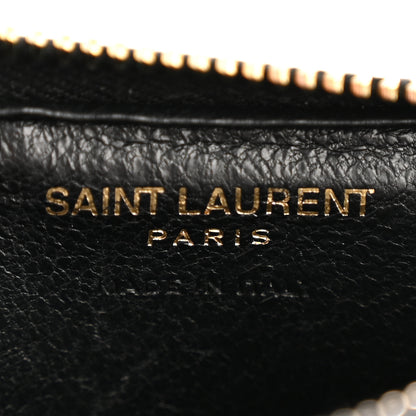 Saint Laurent Grain De Poudre Matelasse Chevron Monogram Fragments Zippered Card Case Black 6 of 11
