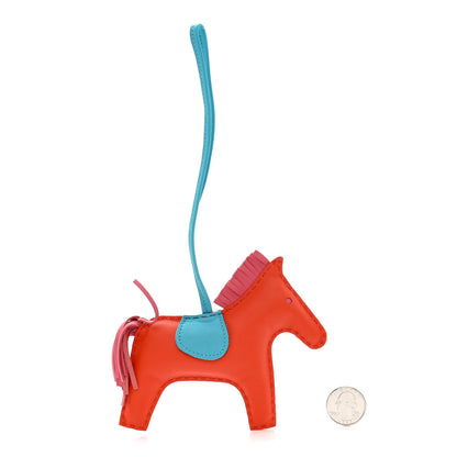 Hermes Milo Lambskin Grigri Rodeo Horse Bag Charm MM Orange Poppy Rose Azalee Bleu Azteque 2 of 4