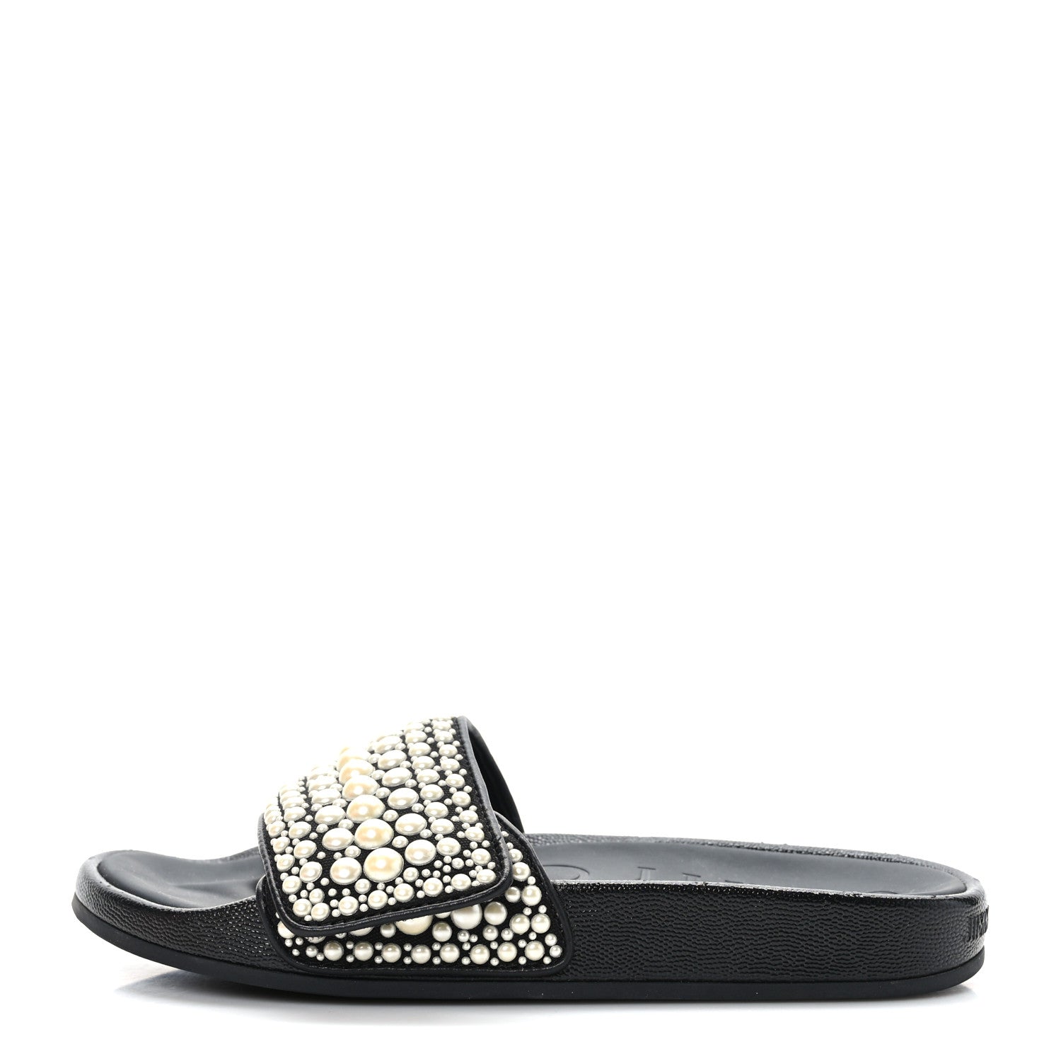 Jimmy Choo Canvas Pearl Embellished Fitz Slide Sandals 36 Black 1 of 8
