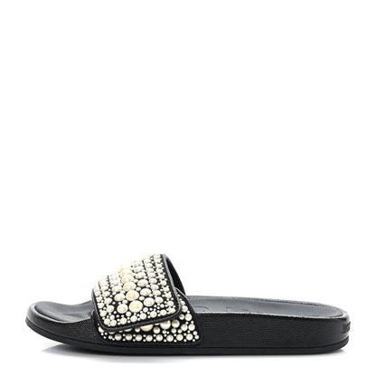 Jimmy Choo Canvas Pearl Embellished Fitz Slide Sandals 36 Black 1 of 8