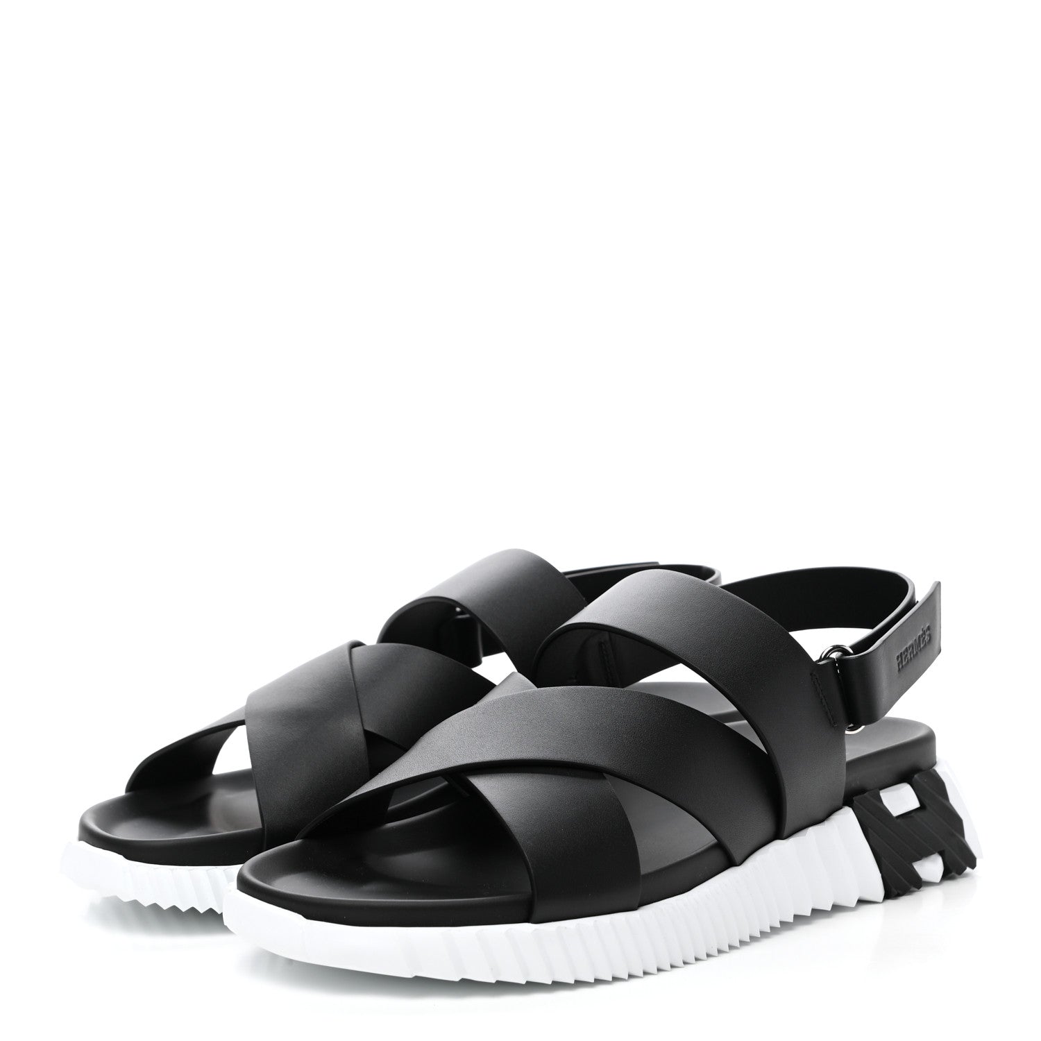 Hermes Calfskin Goatskin Mens Electric Sandals 44 Black White 3 of 8