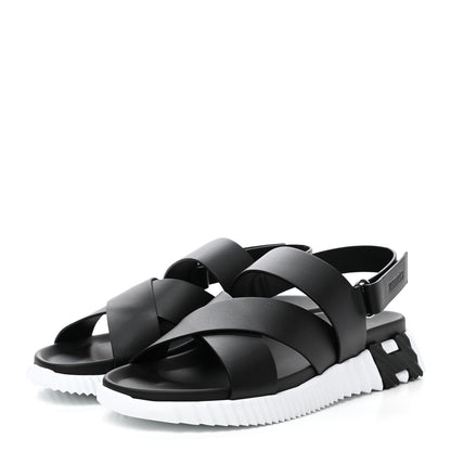 Hermes Calfskin Goatskin Mens Electric Sandals 44 Black White 3 of 8