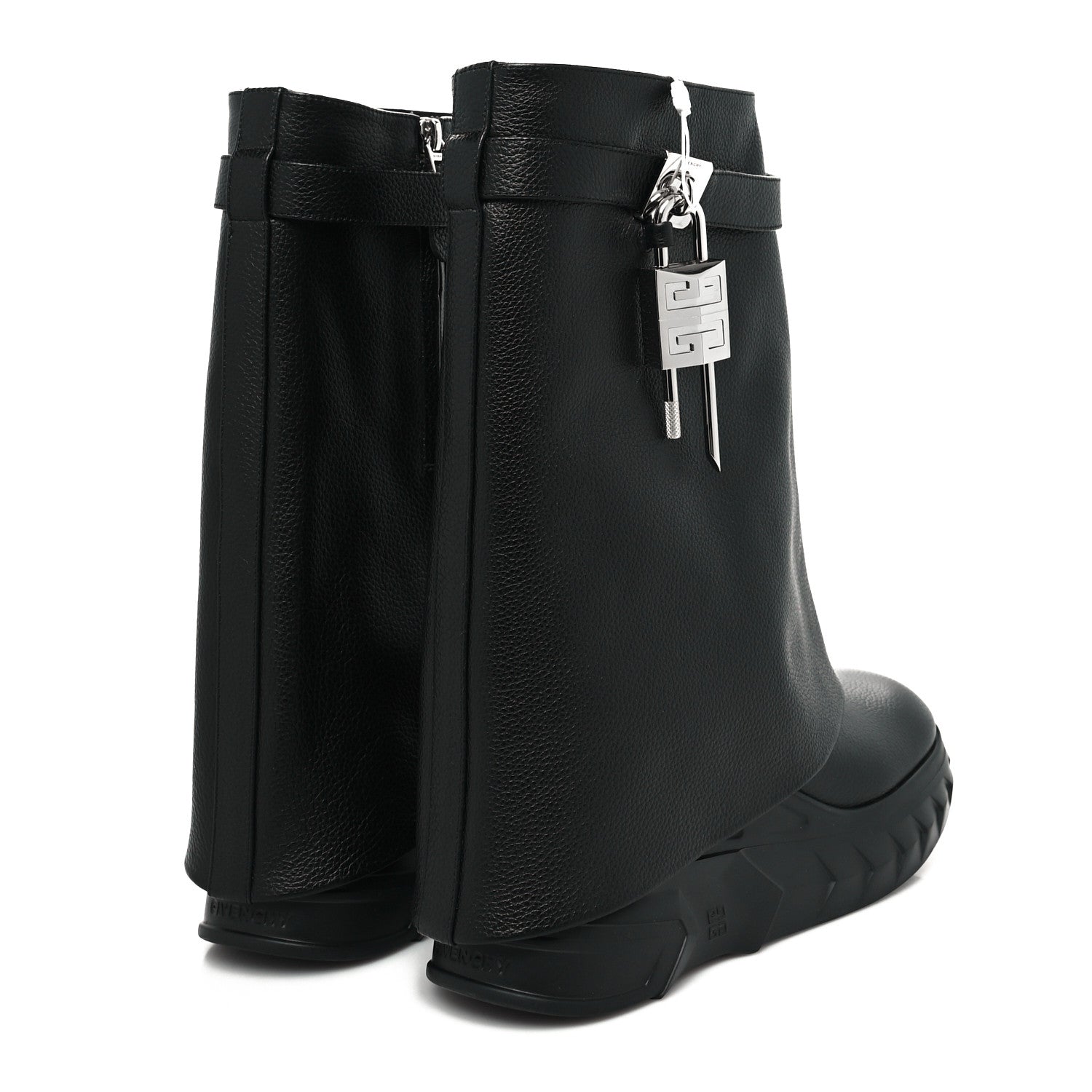 Givenchy Grained Calfskin Shark Lock Biker Ankle Boots 39 Black 4 of 8