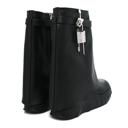 Givenchy Grained Calfskin Shark Lock Biker Ankle Boots 39 Black 4 of 8