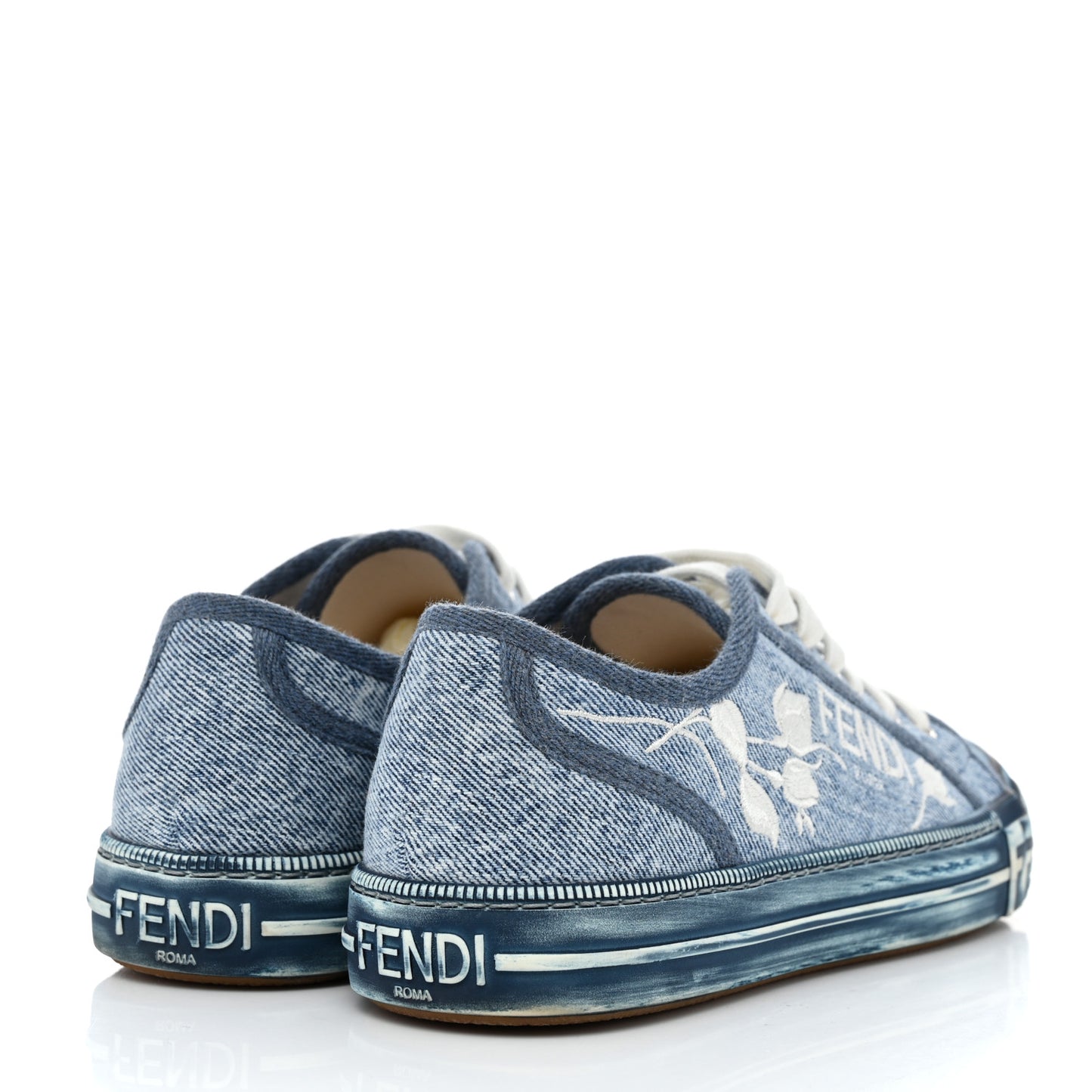 Denim Logo Rose Embroidered Womens Domino Low Top Sneakers 36 Denim White