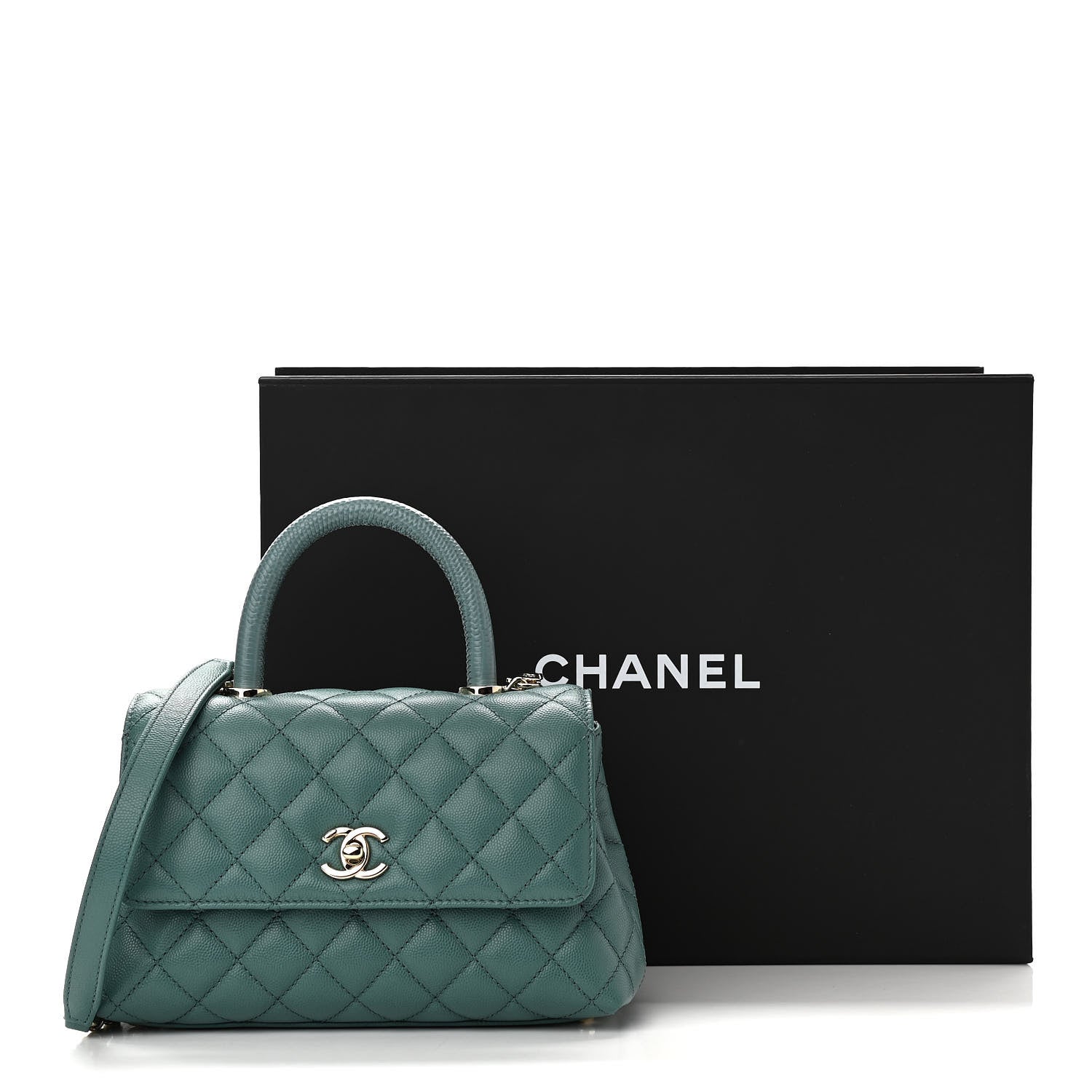 Chanel Caviar Quilted Lizard Embossed Mini Coco Handle Flap Green 10 of 10