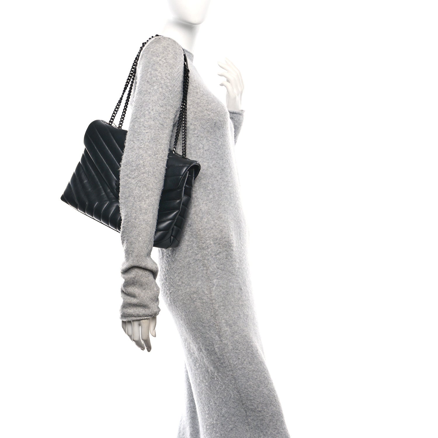 Saint Laurent Calfskin Y Quilted Monogram Monochrome Medium Loulou Chain Satchel Black 2 of 10