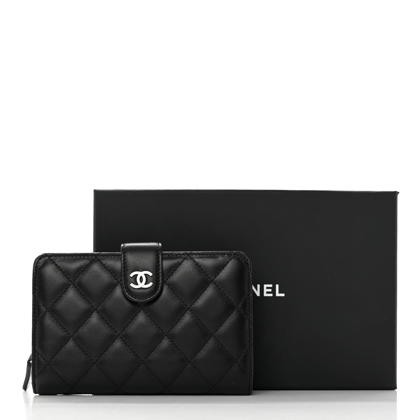 Lambskin Quilted Zipped Pocket Wallet Black