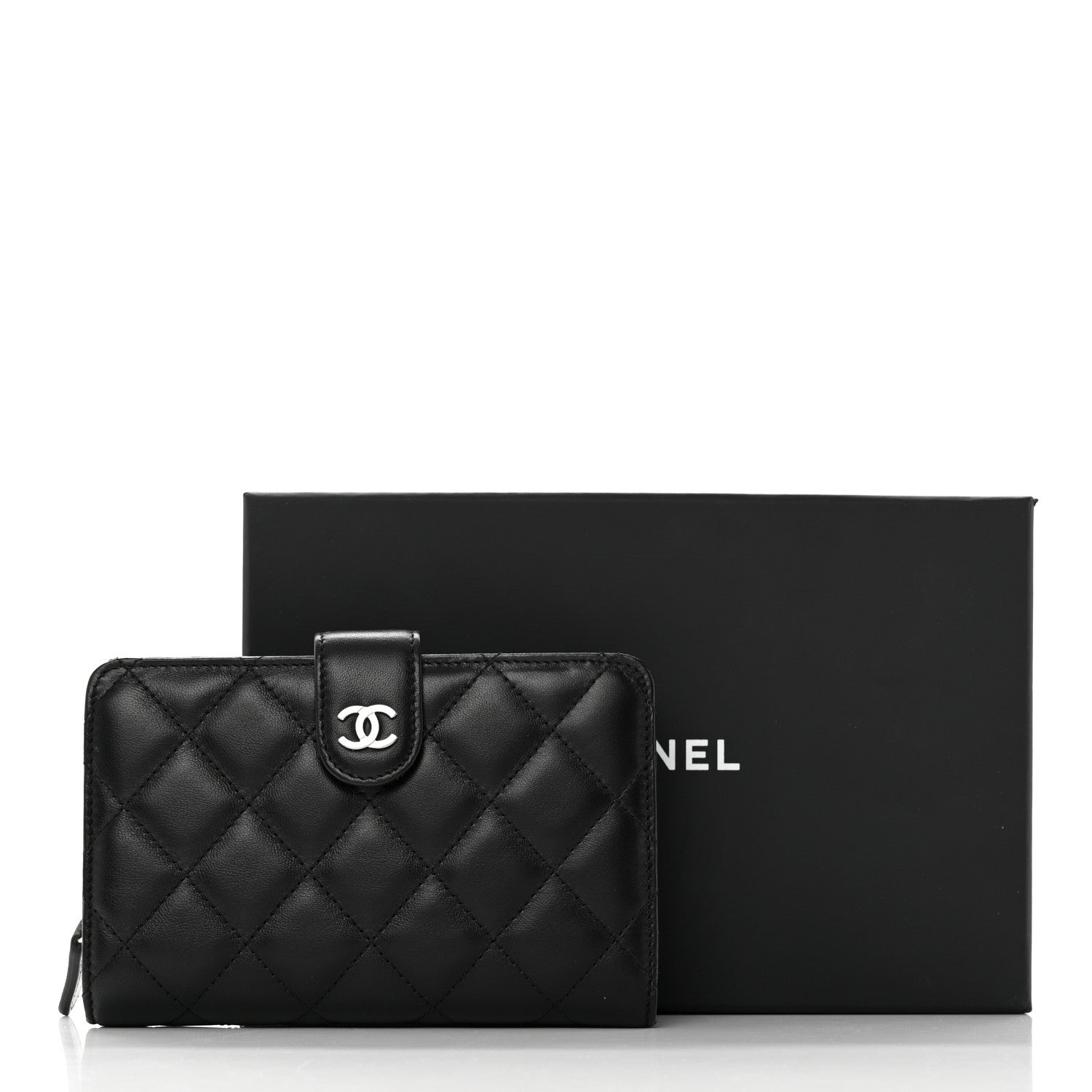 Chanel Lambskin Quilted Zipped Pocket Wallet Black 15 of 15