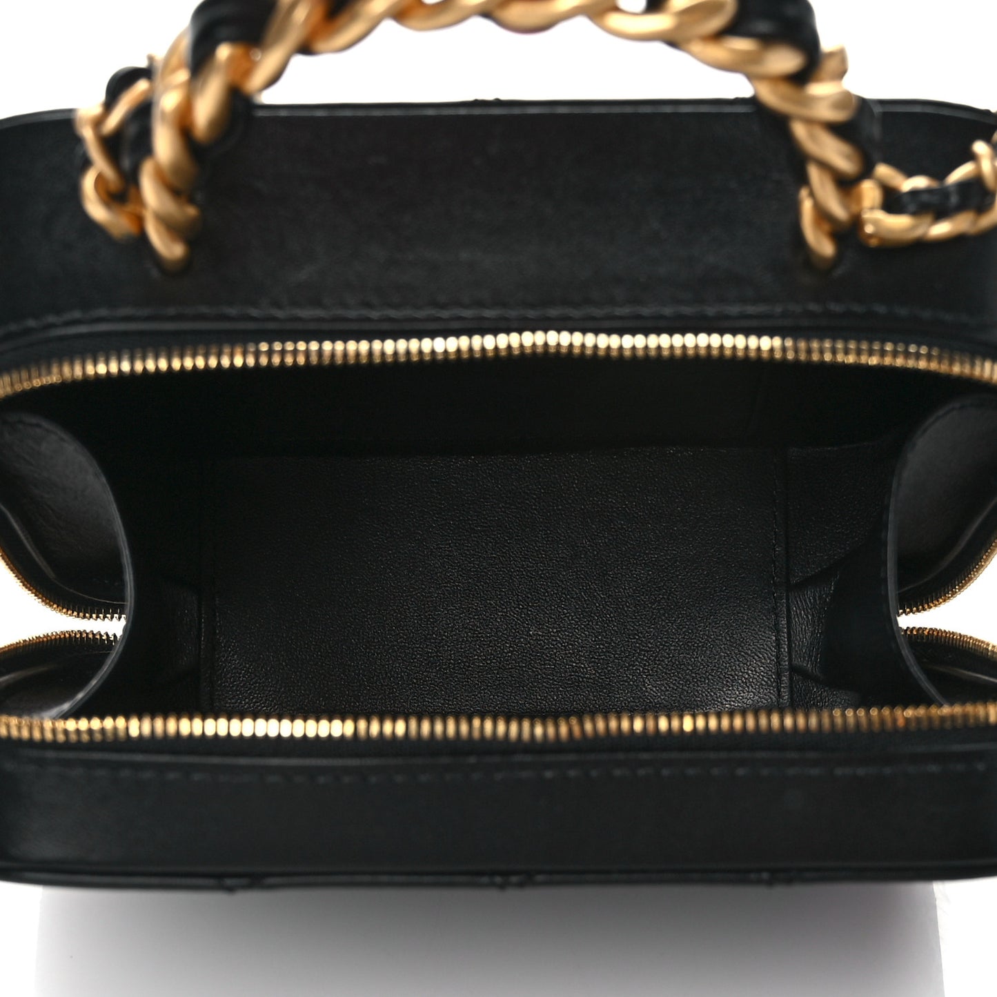 Lambskin Quilted Top Handle Small Vanity Case Black