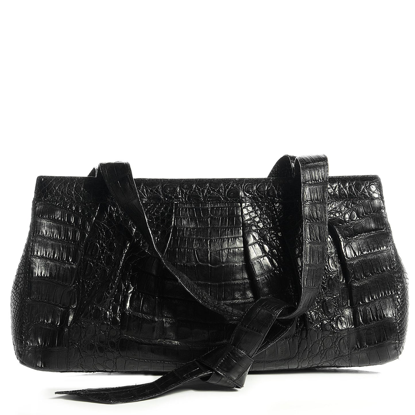 Crocodile Pleated Shoulder Bag Black